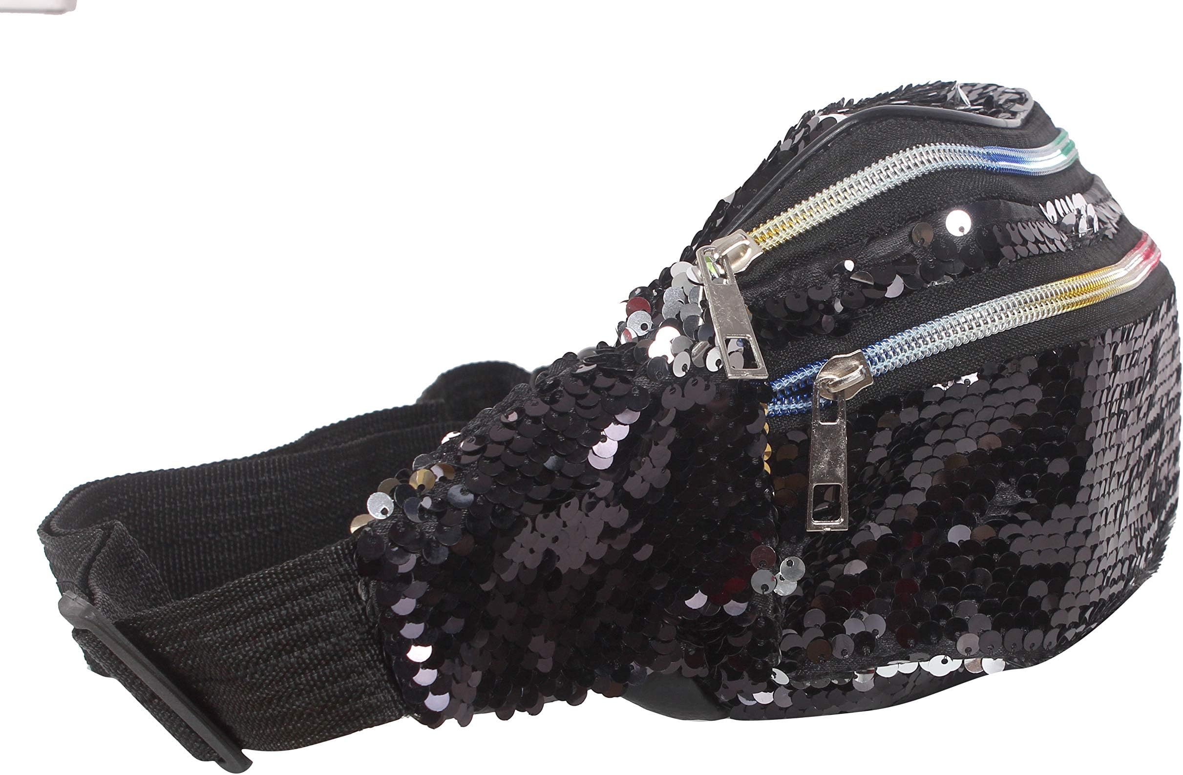 b4bags Sequin Glitter Waist Bag for Women Men Kids, with Adjustable Strap (WB10604 Black_Sequin)