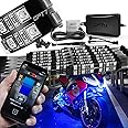 OPT7 Aura Pro Motorcycle LED Light Kit Smart Brake, RGB Multi-Color Bike Underglow Neon Light Bluetooth APP, Motorcycle Under Glow Strips Switch Double Row, 14pc, IP67 Waterproof 12V, iOS Android