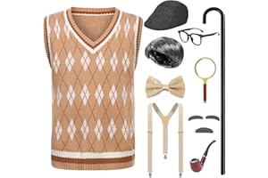 ZFQI Old Man Costume Kids Boys 100 Days of School Costume Grandpa Cosplay Outfit Old Person Toddler Dress Up Vest Accessories