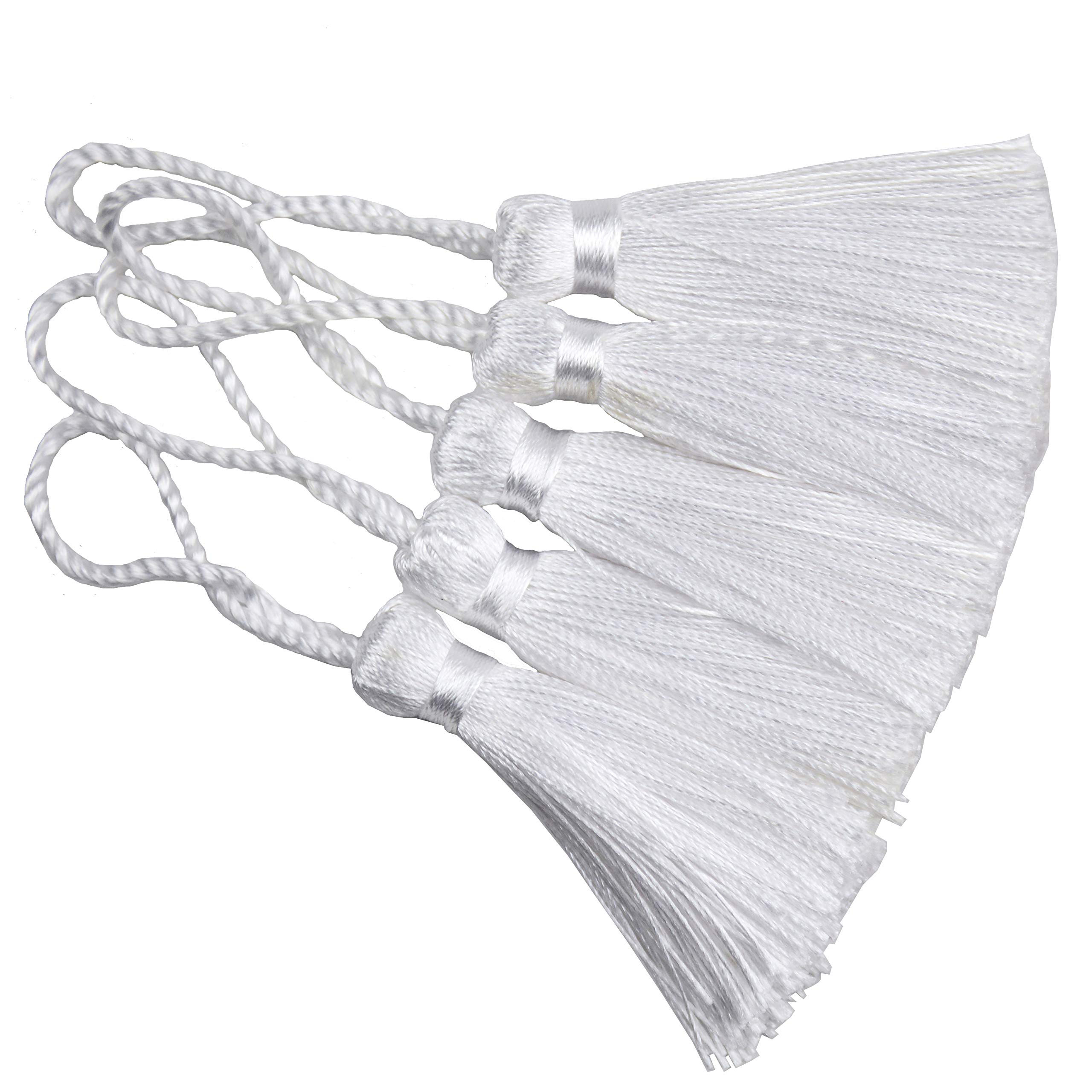 Makhry 20pcs 4.3 Inch Handmade Silky Floss Mini Tiny Craft Tassels with 2-Inch Cord Loop and Small Chinese Knot for Earrings, Souvenir, Bookmarks, DIY Craft Accessory,Tags (White)