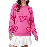 Wyeysyt Heart Sweater for Women Oversized Valentines Day Sweaters Crew Neck Knit Pullover Sweaters