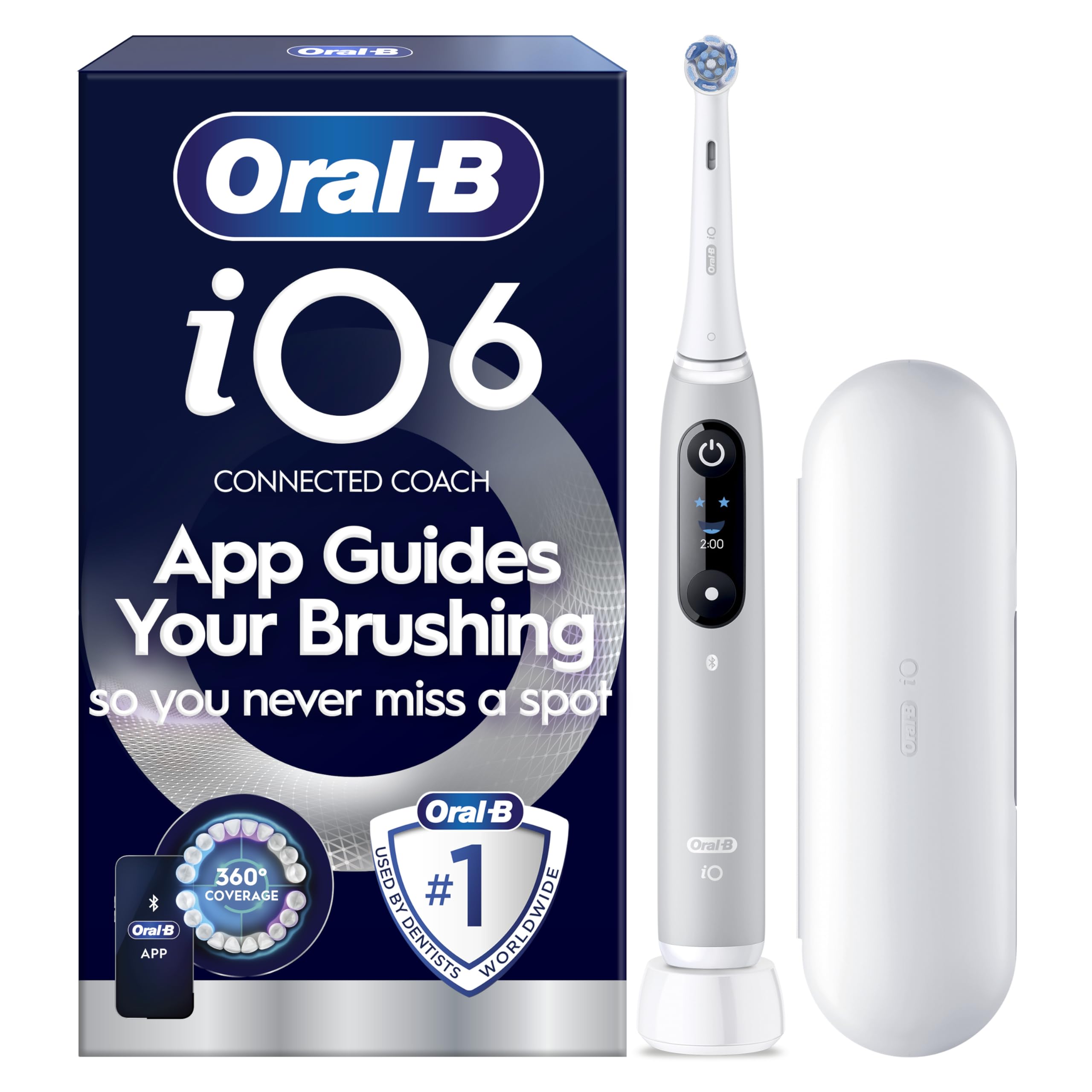 Oral-B iO6 Electric Toothbrush For Adults, 1 Toothbrush Head and Travel Case, 5 Modes with Teeth Whitening, 2 Pin Plug, Grey Opal