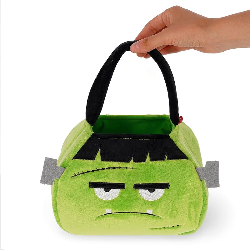 - Saco de Halloween para Doces ou Travessuras, Frankenstein, para doces, tecido dobrável macio, com pega, 20 x 35 x 3 cm