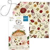 Bee's Wrap Vegan Beeswax Sandwich Wrap - Beeswax Lunch Wrap with Button & Tie - Made in USA Reusable Natural Food Wrap - Mead