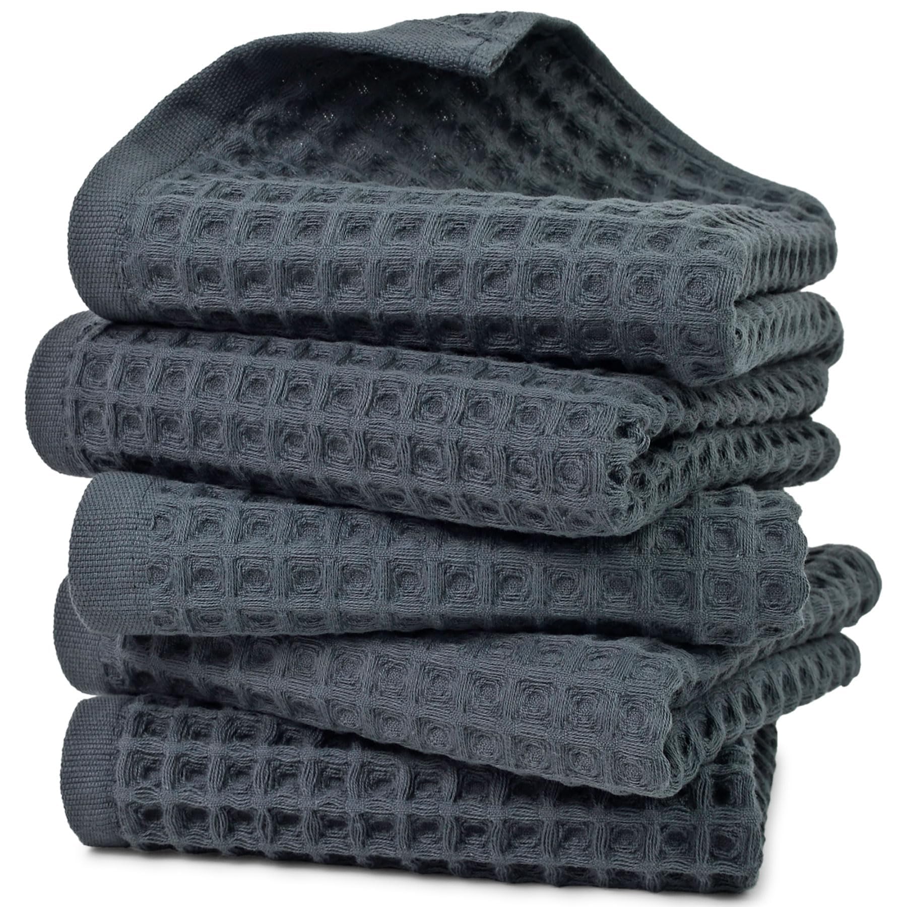 Jacquotha Waffle Hand Towels for Bathroom 5-Piece (Charcoal Blue) – Cotton Quick Dry Lint Free Face Towels 13” x 29”