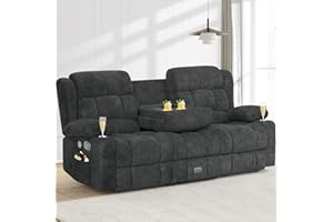 Dresegmt Loveseat Recliner Sofa, Flip Middle Backrest Design 3 Seat Reclining Sofa with Storage Drawer, USB Ports & Cup Holders, Manual Couch for Living Room/RV (Gray)