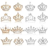 Okllen 16 Pcs Small Crown Pins for Women Men, Gold Silver Rhinestone Crown Brooches with 8 Styles for Lapel, Sashes, Wedding