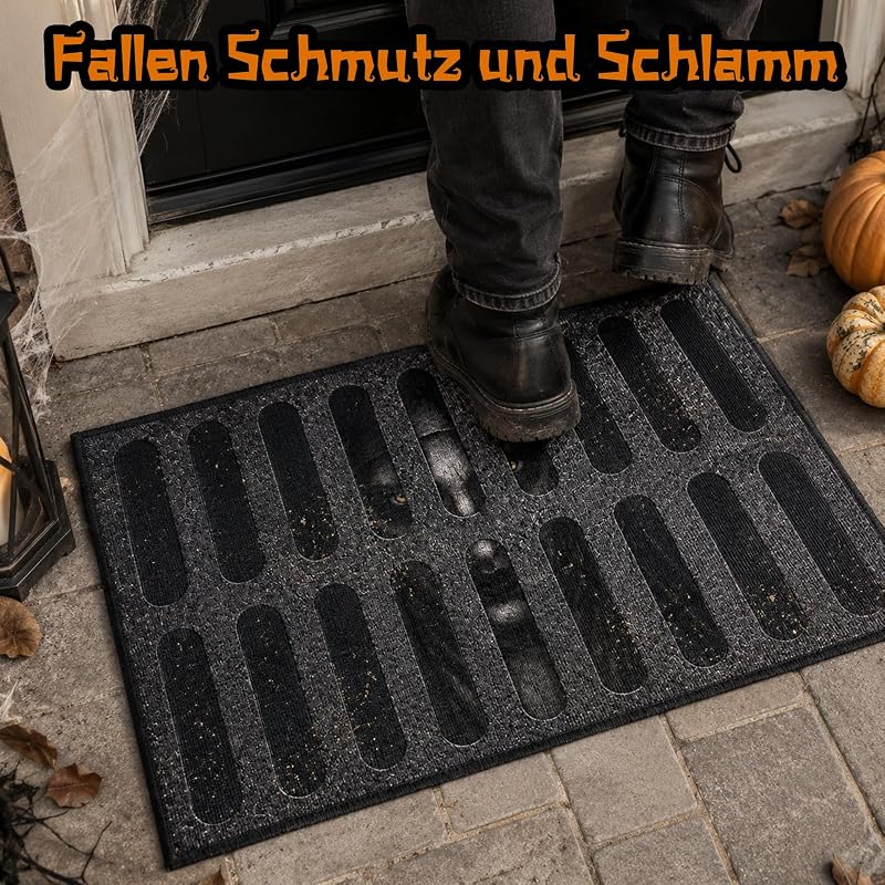 Felpudo de Halloween 60 x 40 cm, 3D terror felpudo interior y exterior (gris-bueno)