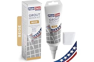 MAGIC CHEMS Tile Grout Repair, Beige 8.8 oz/250gr. Fast Drying Grout Repair Kit, Grout Filler Tube Repair Kit, Tile Grout Paint, Grout Sealer Restore and Renew Bathroom Floor, Tile Gaps, Joints, Lines