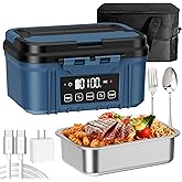FERVINOW Cordless Electric Lunch Box for Adults – Battery-Powered Heated Lunch Box with 1.2L Stainless Steel Container, Timer Function, and Leak-Proof Food Warmer for Work, Travel & Office(Aqua Blue)