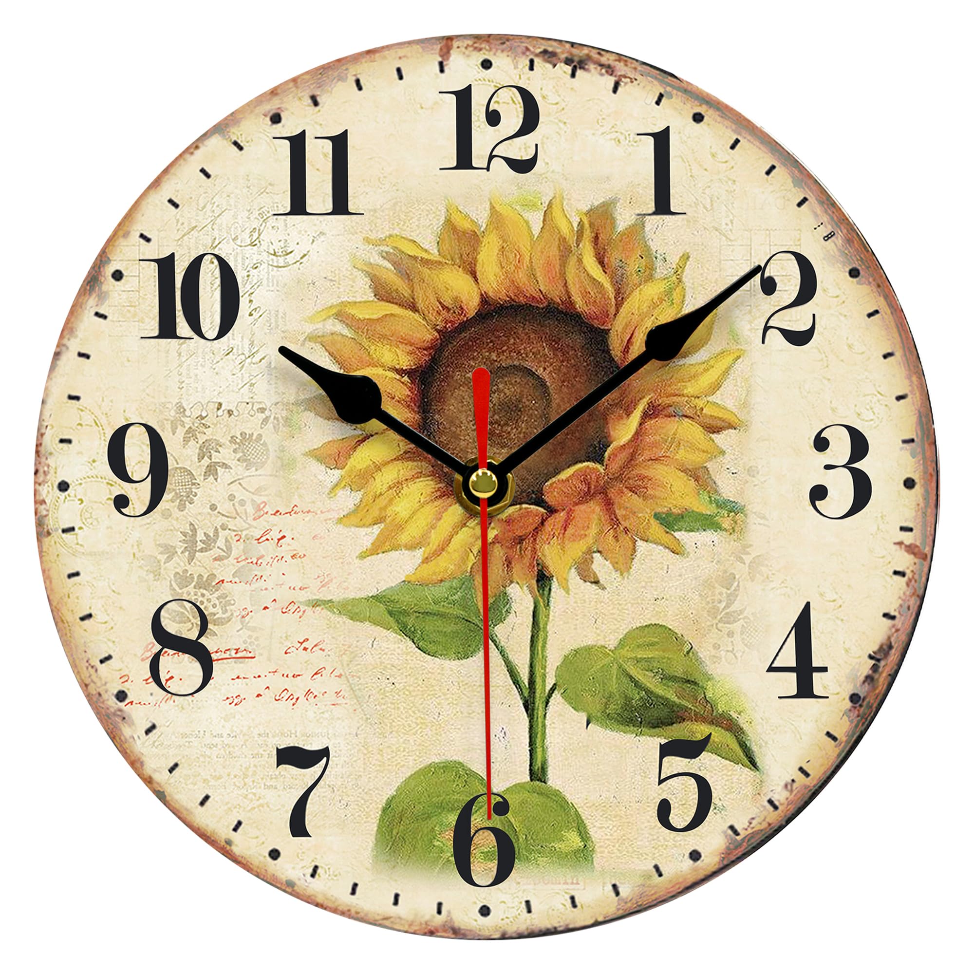 VIKMARI Sunflower Wall Clock 8 Inch Silent Non Ticking Wooden Quality Quartz Battery Operated Round Wall Clocks for Home/Office/Classroom/School/Kitchen