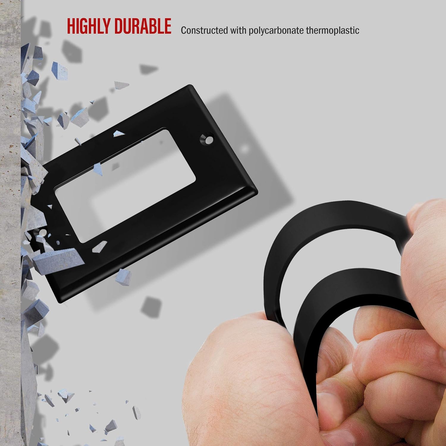 ENERLITES Decorator Light Switch or Receptacle Outlet Wall Plate, Size 1-Gang 4.50" x 2.76", Unbreakable Polycarbonate Thermoplastic, UL Listed, 8831-BK-10PCS, Black, 10 Pack - - 