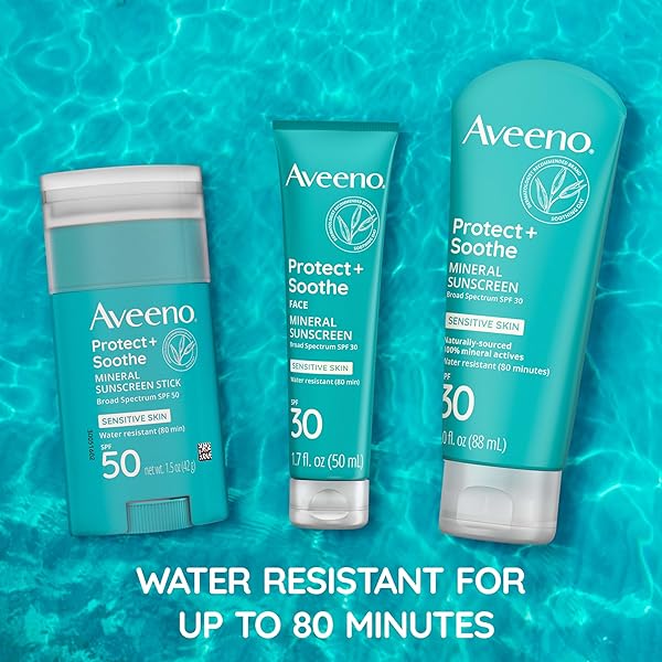AVEENO PROTECT + SOOTHE FACE MINERAL SUNSCREEN WITH BROAD SPECTRUM SPF 30 FOR SENSITIVE SKIN, LIGHTWEIGHT & NON-GREASY FACE SUNSCREEN, WATER-RESISTANT UVA/UVB PROTECTION, 1.7 FL. OZ