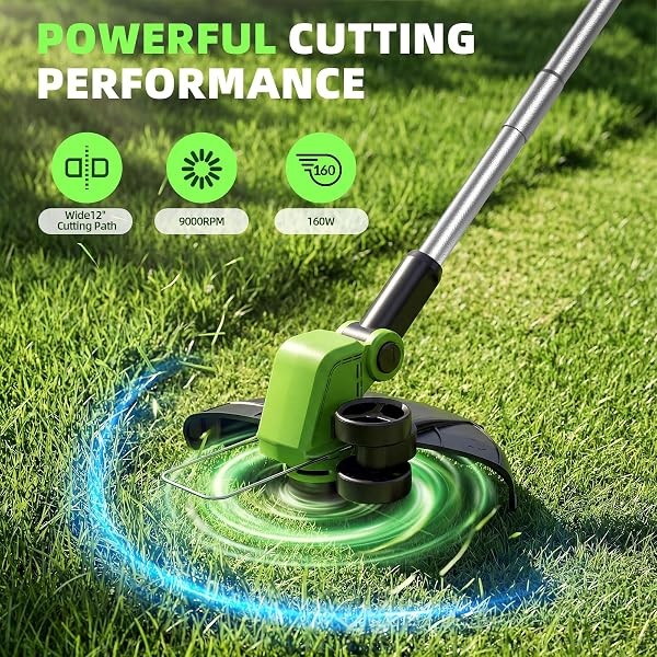 21V WEED WACKER CORDLESS & LAWN EDGER, 9000RPM ELECTRIC WEED EATER WITH 2X2.0AH BATTERY, 12″ AUTO LINE FEED STRING TRIMMER WITH 8 PCS SPOOLS, LIGHTWEIGHT EDGER LAWN TOOL FOR YARD, GREEN