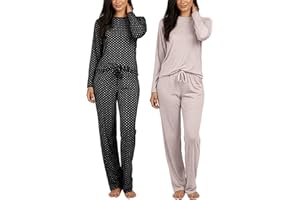 Real Essentials 2 Pack: Women's Comfy Pajama Sets - Short & Long Sleeve Ladies Loungewear Sleepwear PJs (Available In Plus)