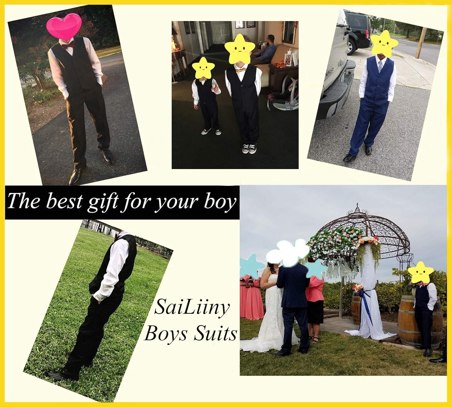 SaiLiiny Boys 4 Pieces Suits Slim Fit Outfits Vest Sets Black Blue Formal Dresswear for Boy: Clothing
