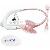 MDF Instruments, Acoustica Lightweight Stethoscope for Doctors, Nurses, Students, Home Health Use, Adult, Dual Head, White Tube, Rosegold (Matte Finish) Chestpiece-Headset, MDF747XPRG29