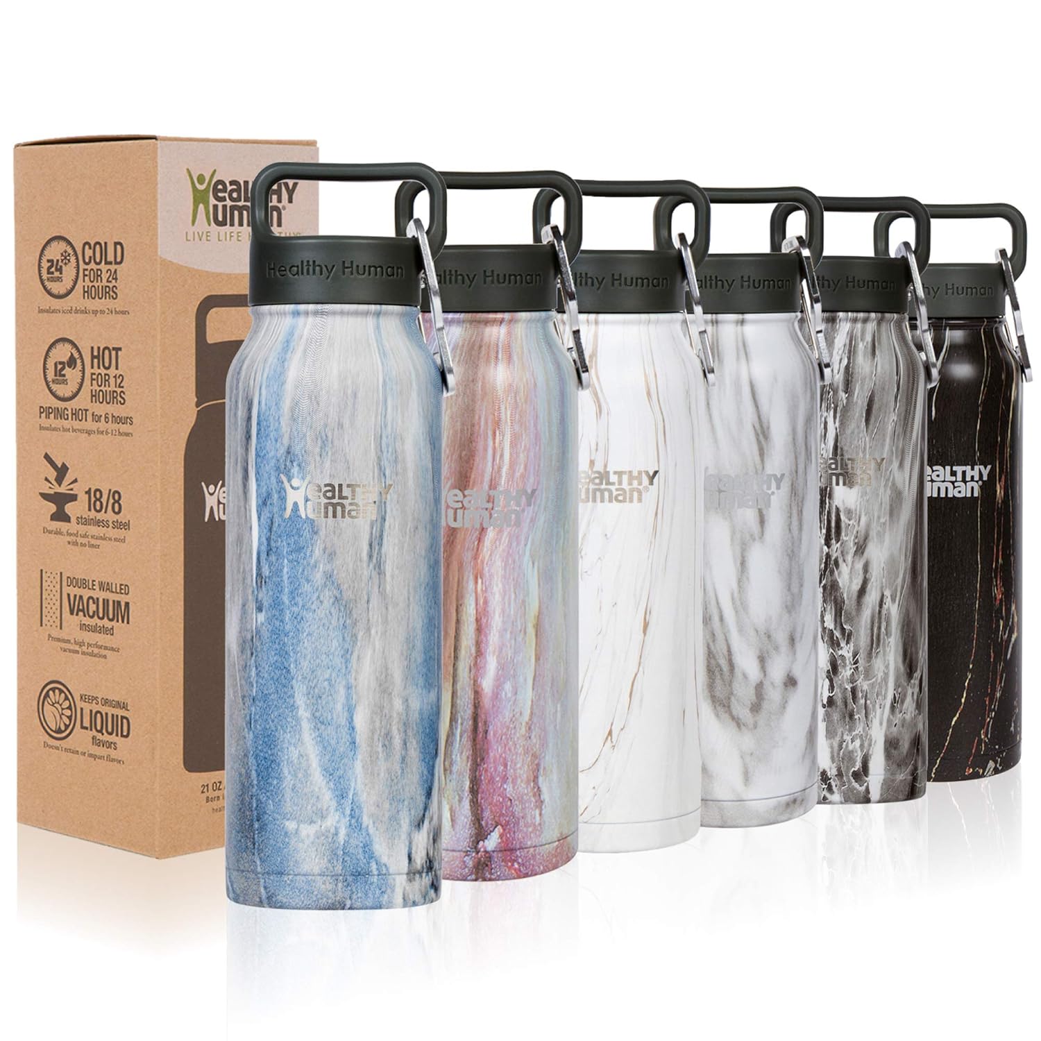 Healthy Human Water Bottle, BPA Free Sports Travel Stainless Steel Insulated Water Bottles