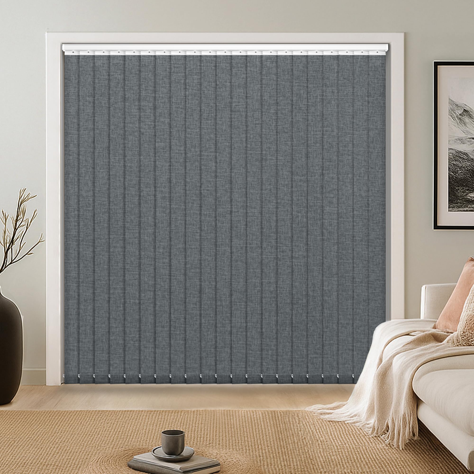 Photo 1 of LazBlinds Room Darkening Vertical Blinds Replacement Slats – Polyester Fabric for Sliding Glass Door, Patio & Windows, 82.5"x3.5", 34 Pack, Grey