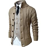 NITAGUT Mens Long Sleeve Stand Collar Cardigan Sweaters Button Down Cable Knitted Sweater
