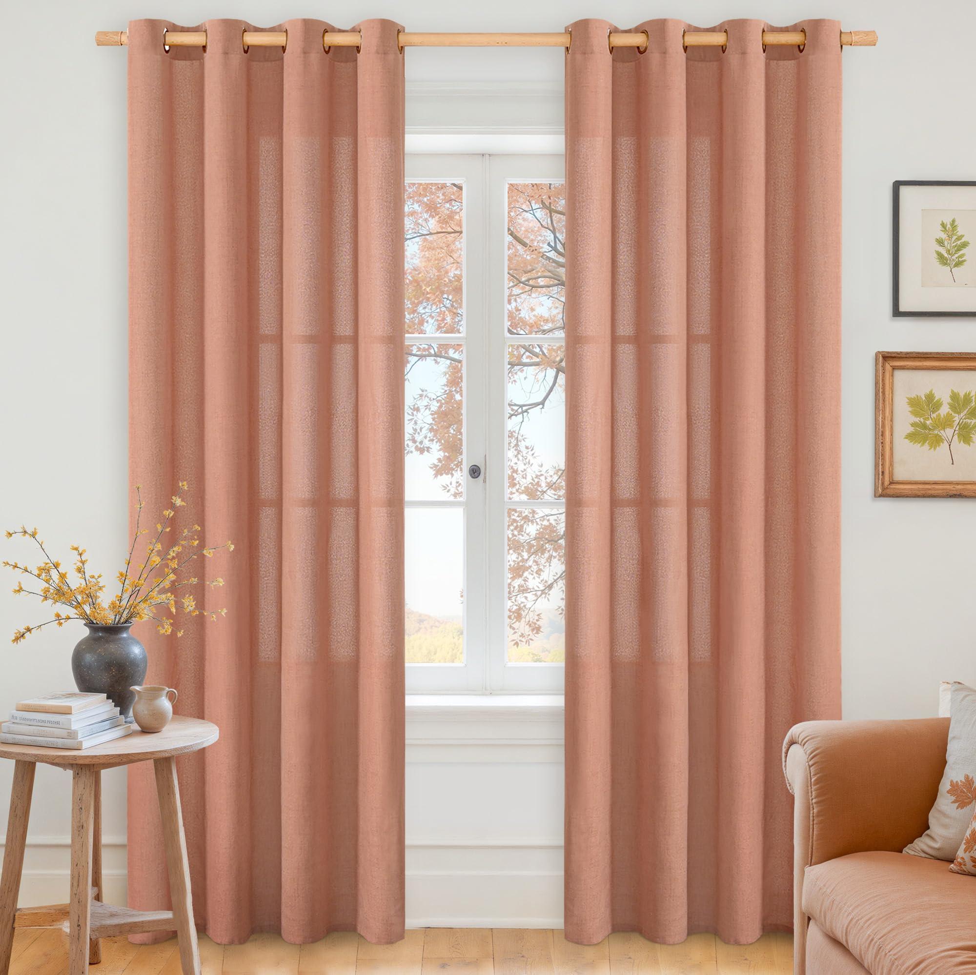 YoungsTex Rust Terracotta Linen Curtains 84 Inches Long, Burnt Orange Light Filtering Drapes with Bronze Grommet Privacy for Bedroom Living Room Windows, 52 x 84 Inch, 2 Panels Image