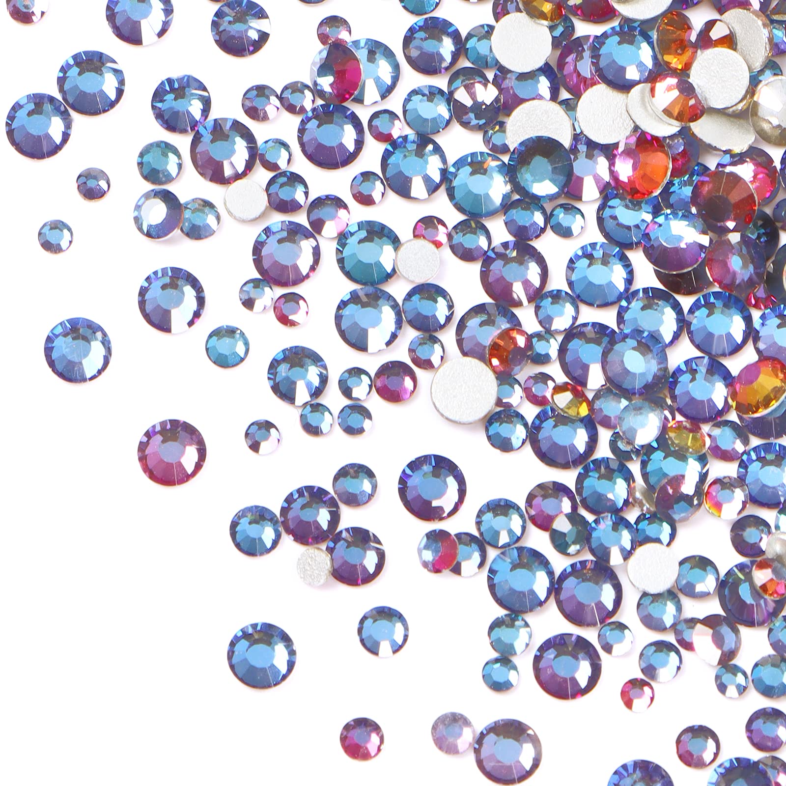 Jollin 3456 Flat Back Rhinestones, Glass Pendants, Gems for Nail Art, 6 Sizes, SS4~SS12, Blue Blaze