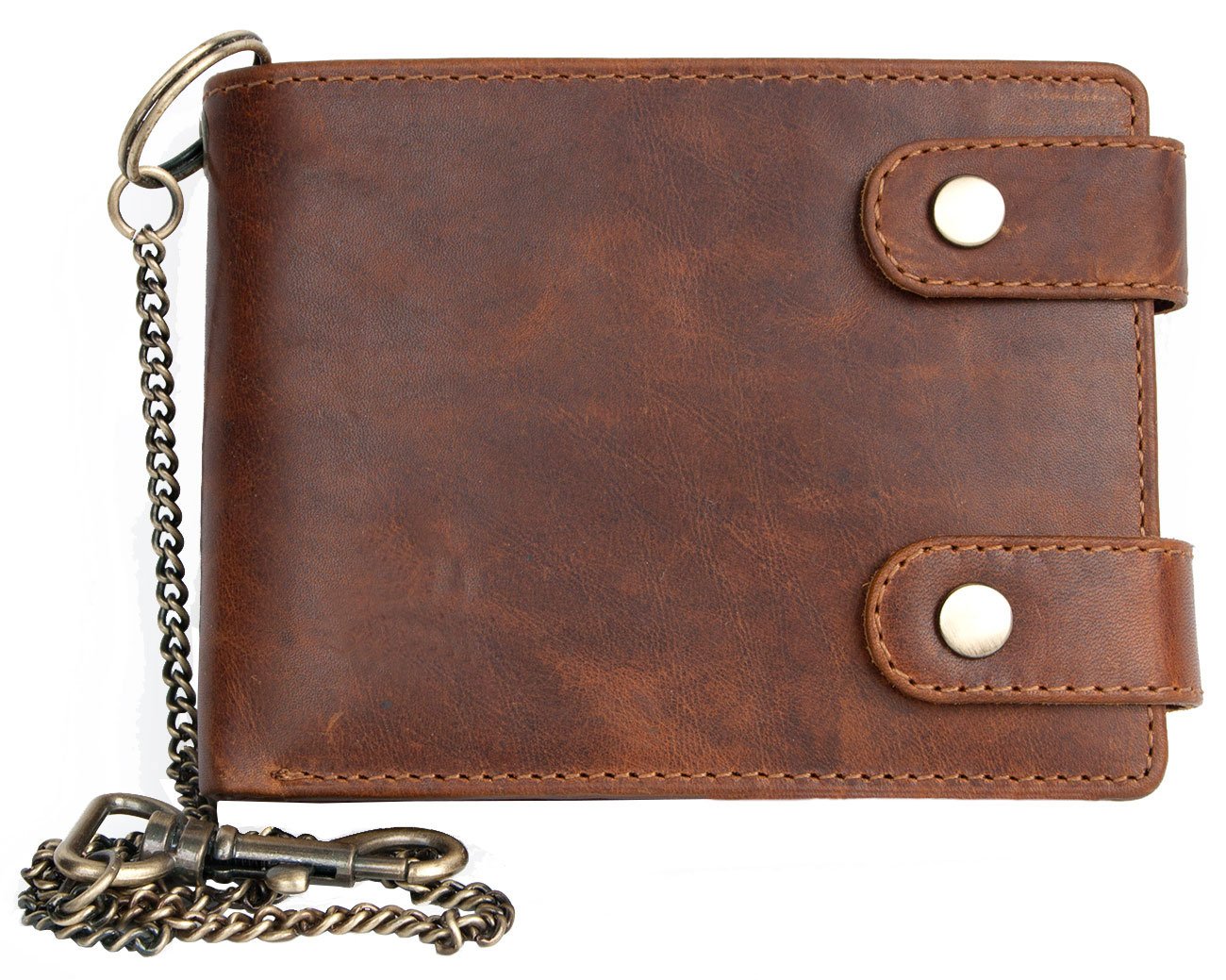 FLW Natural Leather Biker's Pure Leather Wallet with Metal Chain withou Any Logos or Markings