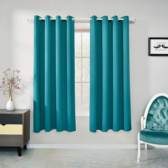 Teal Blackout Curtains Insulated Thermal For Kitchen Light