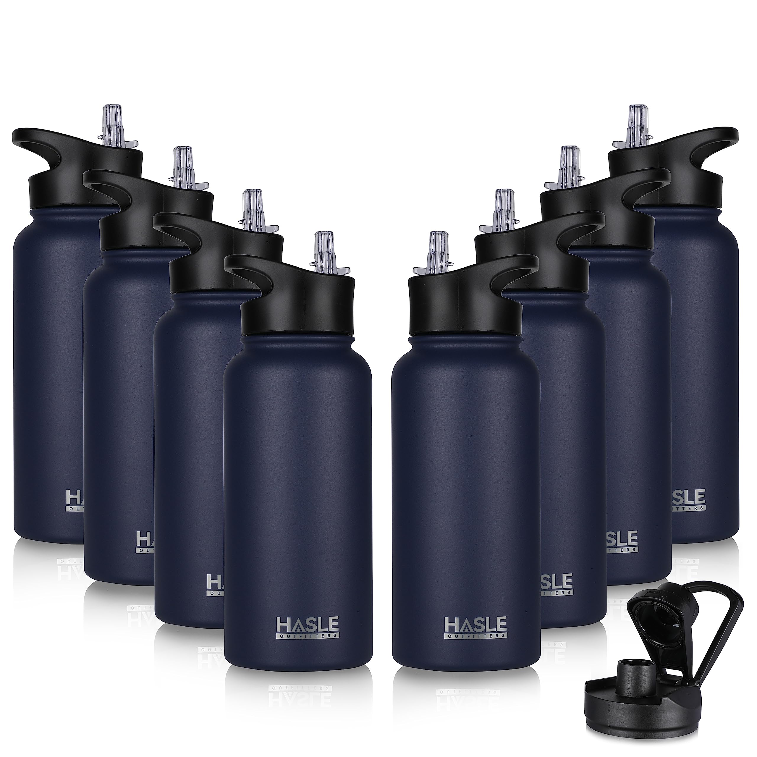 Photo 1 of ***2 BOTTLES ARE MISSING***HASLE OUTFITTERS 32 oz Insulated Water Bottle Stainless Steel Double Walled Vacuum Sports Water Bottle with 2 Lids (Straw and Spout Lid) for Gym Camping Hiking(Navy,8)