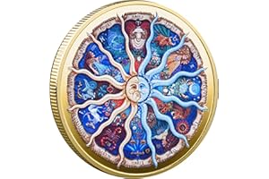 YKSHOP Twelve Constellations Sun-God Lucky Coin for Scratching Lottery Tickets, Brings You Good Fortune and Prosperity (Gold)