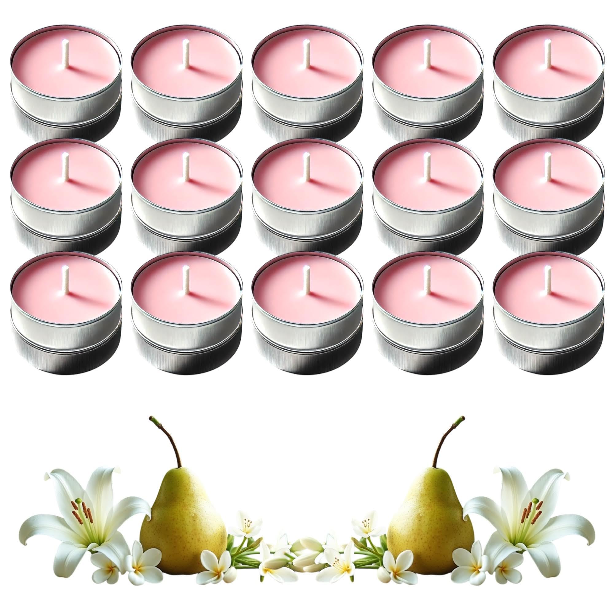 Scented Tealight Candles - Luscious Lily, Jasmine and Pear - Up to 4 Hour Burn - 30 Pack