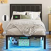 OLEVS Twin Bed Frame with Headboard Metal Platform Bed Twin Size with USB Charging Station and LED Lights, No Box Spring Needed