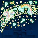 Large Unicorn and Rainbow Wall Decals Glow in The Dark, Watercolor Stars Stickers for Baby Girls Room, Luminous Ceiling Decor for Bedroom Playroom Nursery