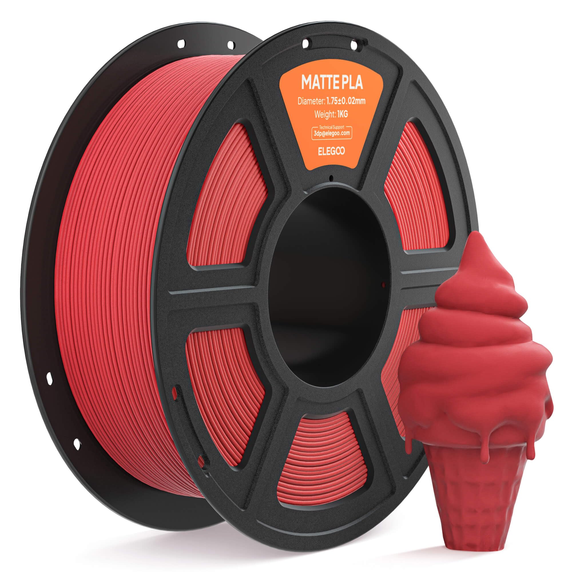 ELEGOO Matte PLA Filament 1.75mm Ruby Red 1KG, 3D