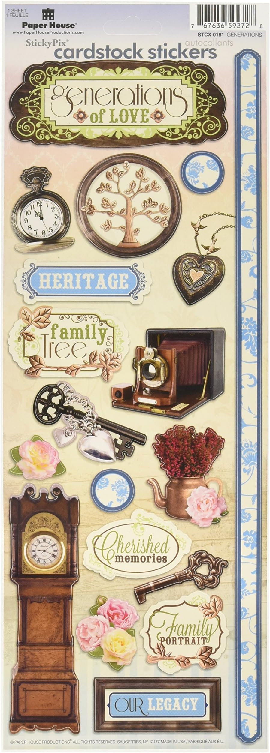 Paper House Productions STCX-0181E Cardstock Stickers, Generations