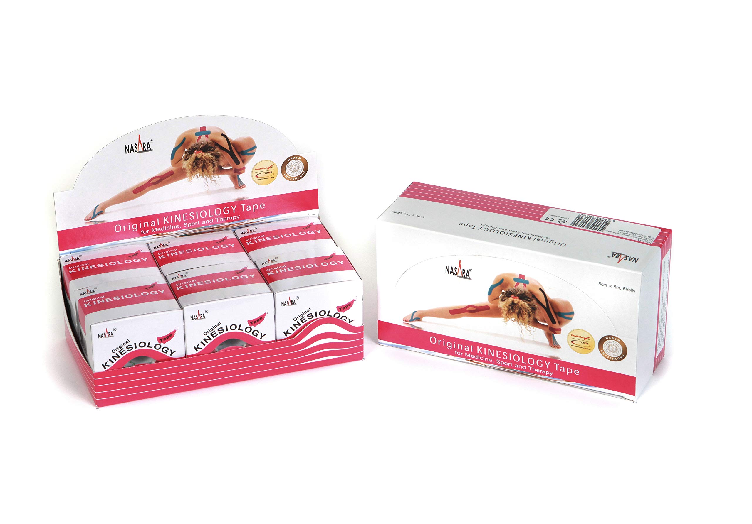 Nasara Kinesiology Tape * Pink 5 m x 50 mm Dispenser Box (6 Pack)