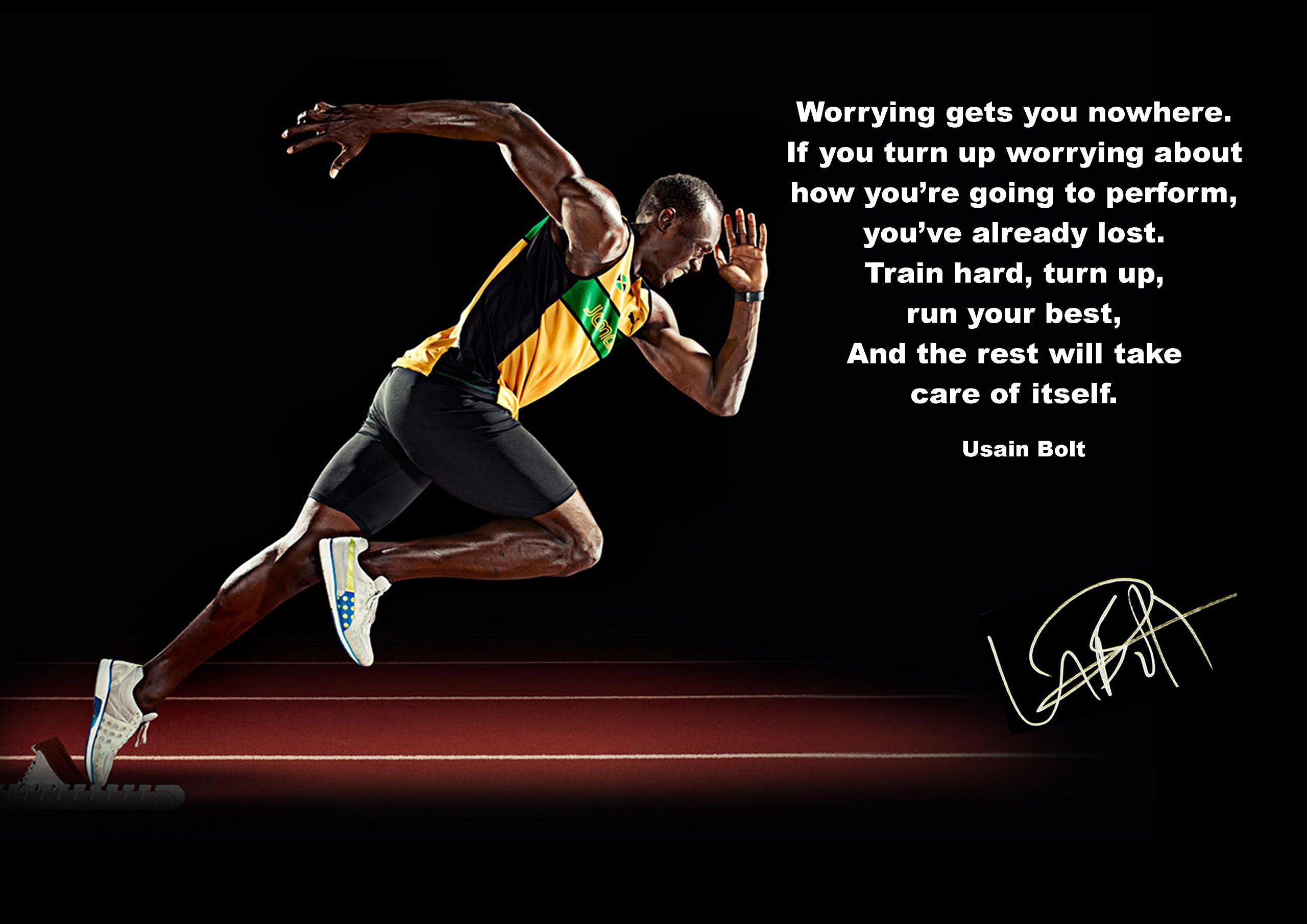 Large (A2 24inch x 16 inch) Usain Bolt 'Worrying GETS You Nowhere' Inspirational Motivational Quote Sign Poster Print Picture