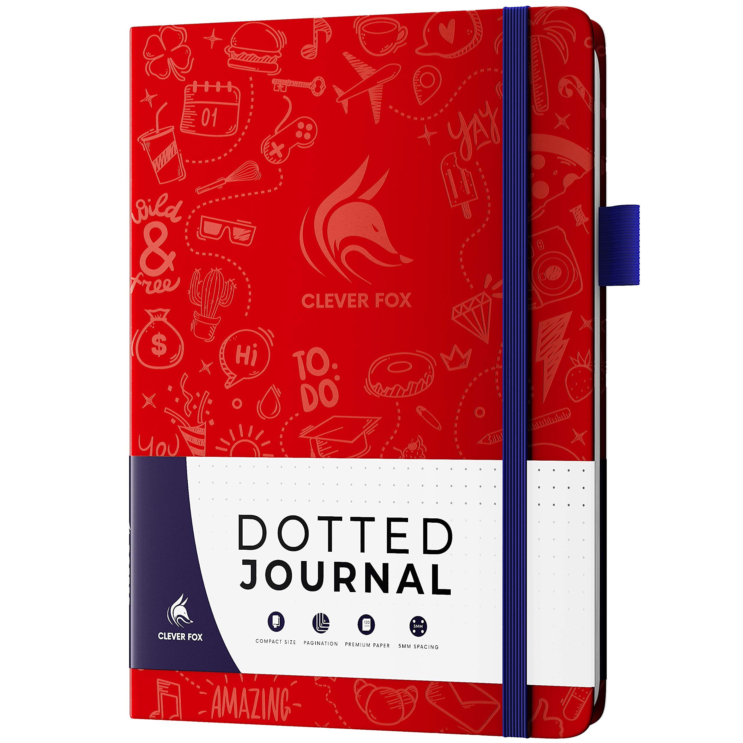Clever Fox Dotted Journal 2.0 – Compact Planning and Sketching Dot Grid Notebook 120 GSM Thick, No-Bleed Paper – Planner with Pen Loop, Pocket, Ribbons, Stickers – A5 – Wine Red