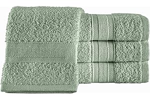 ALL DESIGN TOWELS All Design 4 Piece Green Washcloth Set, 13 in 13 in 100% Turkish Cotton Washcloths for Bathroom, Soft Absorbent Washcloths for Body and Face, Wash Rags Kitchen, Baby Washcloths
