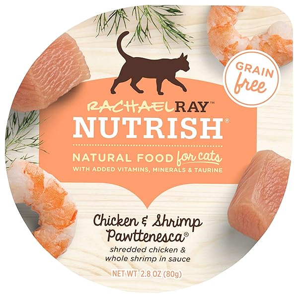 RACHAEL RAY NUTRISH NATURAL WET CAT FOOD, CHICKEN & SHRIMP PAWTTENESCA RECIPE, 2.8 OUNCE CUP (PACK OF 12), GRAIN FREE