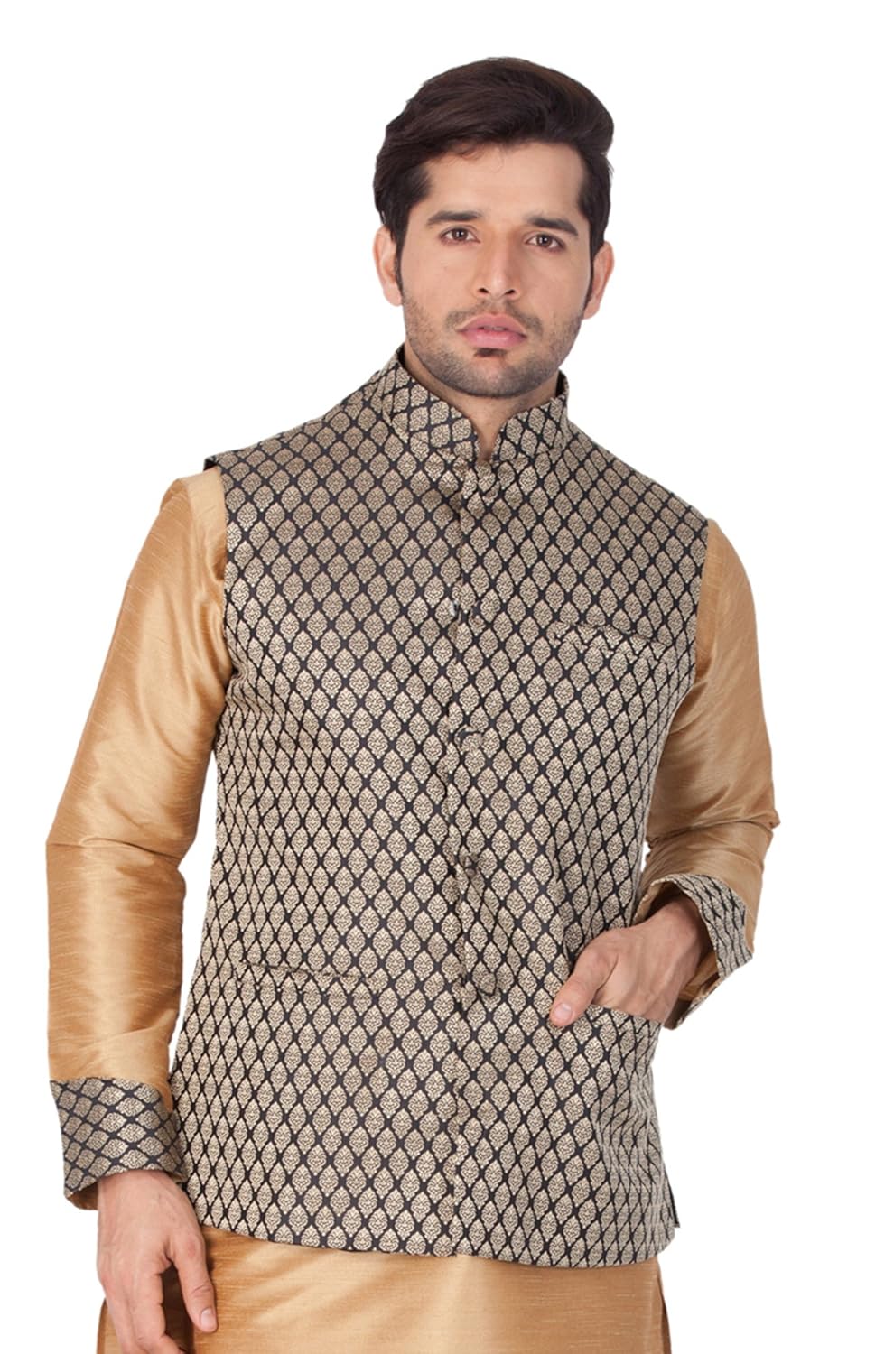 vastramay mens silk blend nehru jackets (black_vasmjbl005)