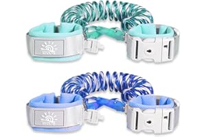 Anti Lost Wrist Link 2 Pack, WSZCML Toddler Safety Leash with Key Lock, Reflective Child Walking Harness Rope Leash for Kids & Babies, 2.5M / 8.2ft Blue + 2.5M / 8.2ft Cyan