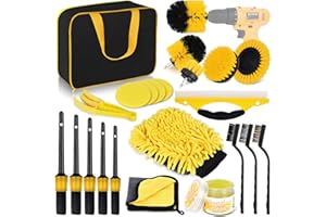 Herrfilk 22 Pcs Car Cleaning Tools Kit, Car Detailing Kit, Car Detailing Brush Set with Carry Bag, Auto Drill Brush Set Pro Car Wash Kit for Car Interior & Exterior, Wheel, Dashboard, Leather, Emblems