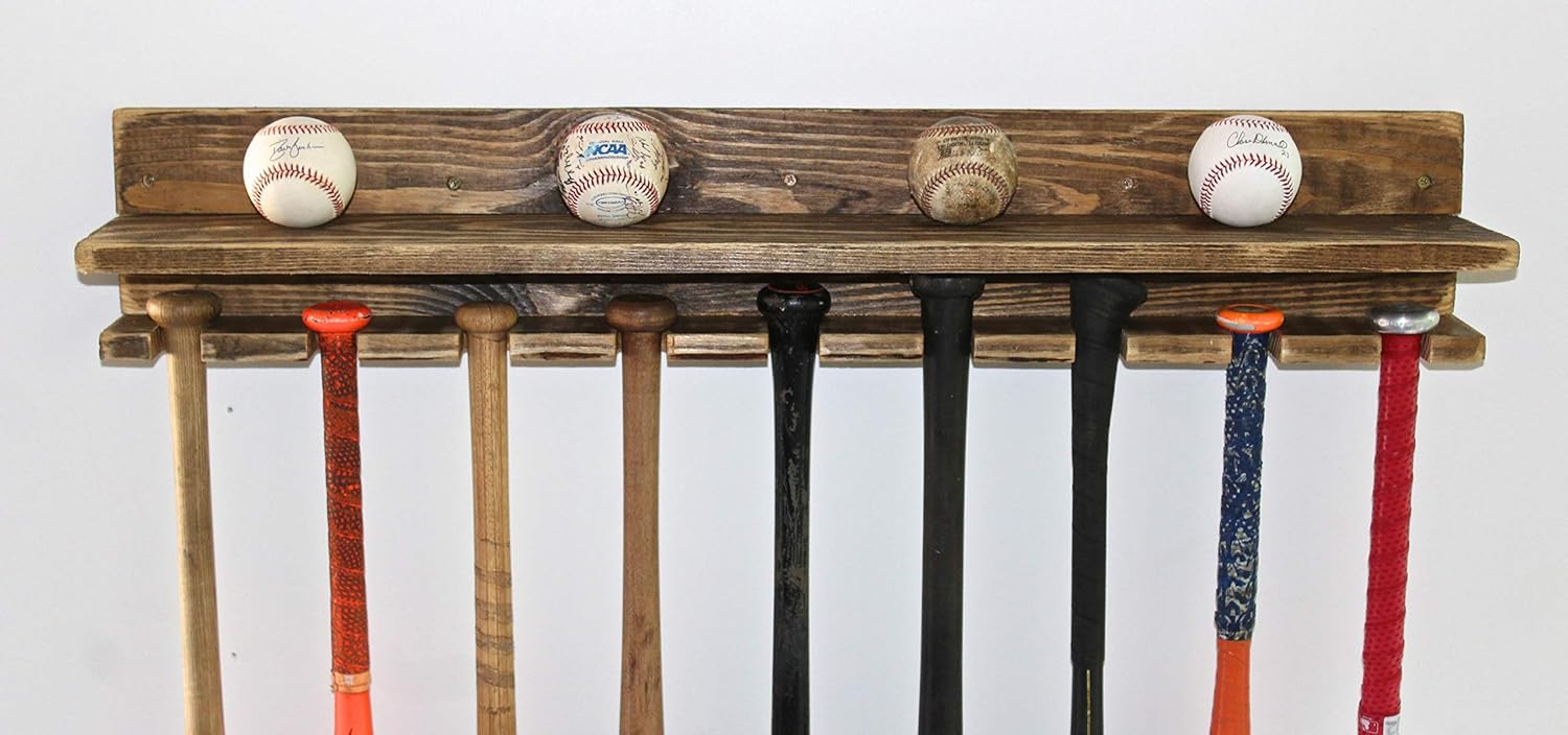 9 bat 36" Rustic Wood Baseball and Softball Bat Rack and