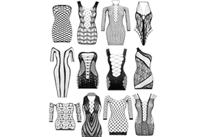 Fishnet Lingerie for Women Mesh Bodysuit Sexy Lace Babydoll Nightwear(12 Pcs)