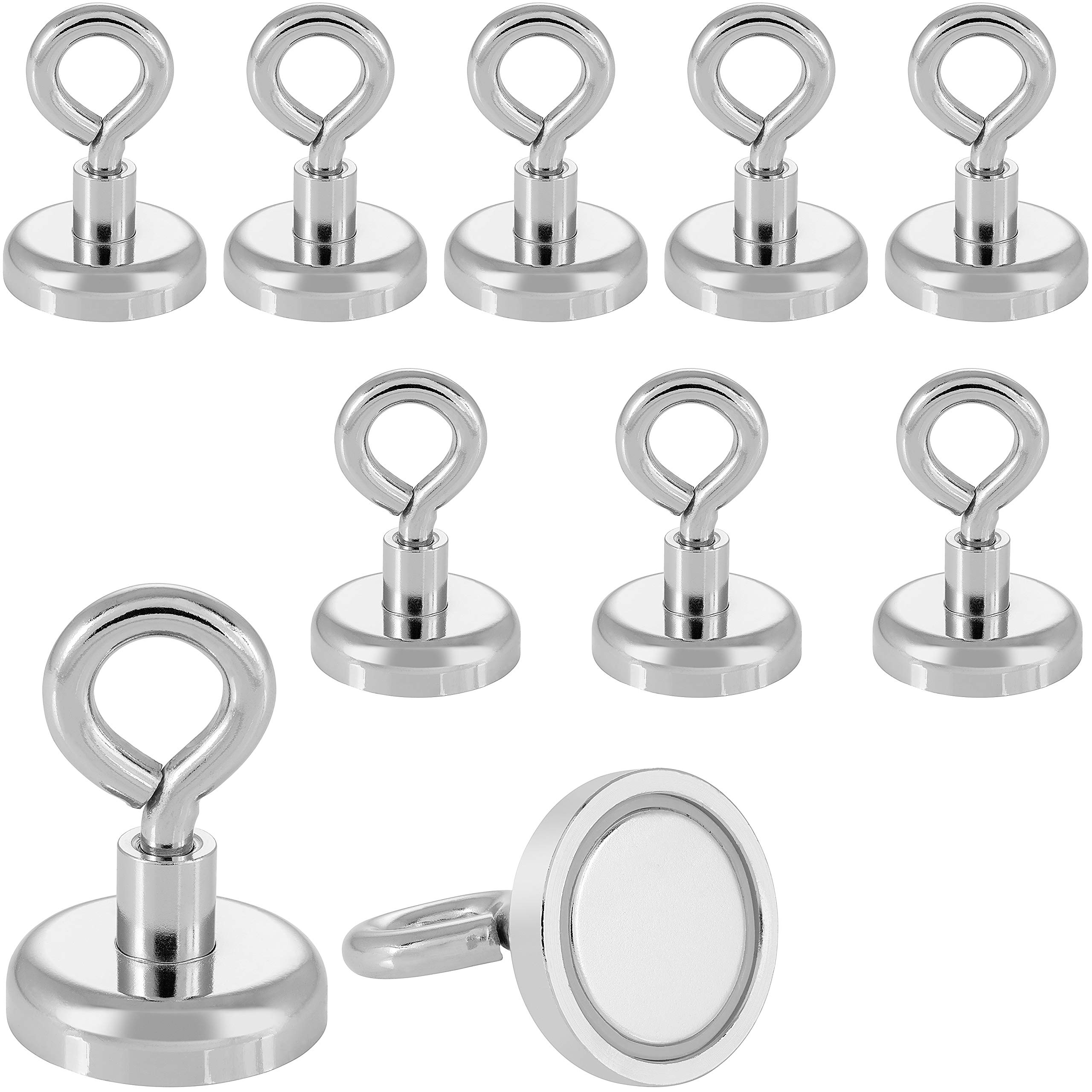 POPPSTAR 10 Eyebolt Magnets, Neodymium (Clamping Force 36 kg, Diameter 32 mm) Super Strong, Silver