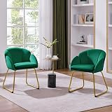 Yaheetech Velvet Tub Chair Vanity Chair with Golden Metal Legs Green view 4