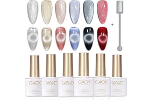 GAOY Holographic Glitter Cat Eye Gel Polish Set of 6 Colors with Free Magnet UV LED Soak Off Nail Polish Home DIY Manicure Nail Salon Varnish