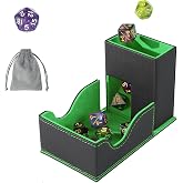 Stepane Dice Roller Tower, Premium DND Magnetic Dice Tray, Foldable PU Leather Dice Tower RPG Gifts for Dungeons and Dragons MTG Dm &amp; Player Black/Green