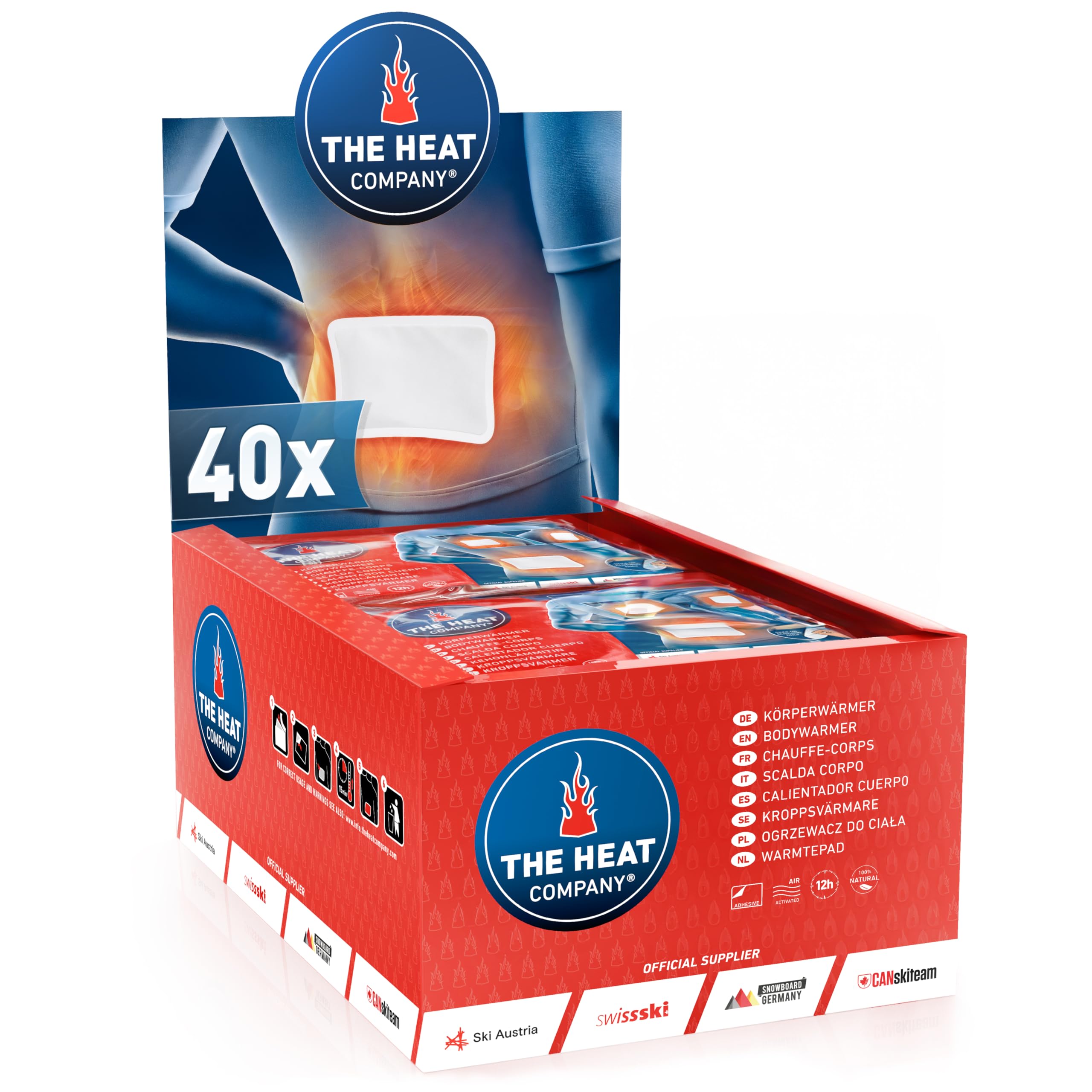 THE HEAT COMPANY Bodywarmer - 40 Pieces - EXTRA WARM - Adhesive - Warmer for Back and Neck - 12 Hours Pleasant Warmth - Instant Heat - Air Activated - Purely Natural